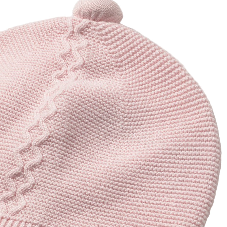 Baby Pink Knitted Cotton Sweater, Footie & Hat Set