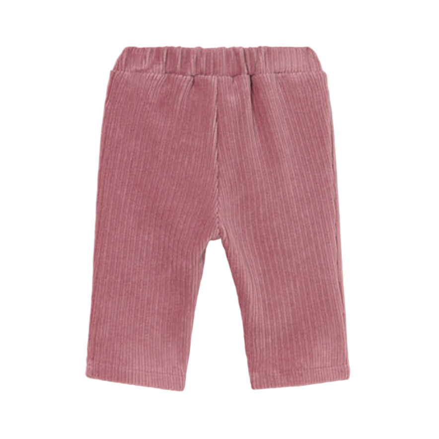 Blush Pink Ribbed Trousers with Bow Waist