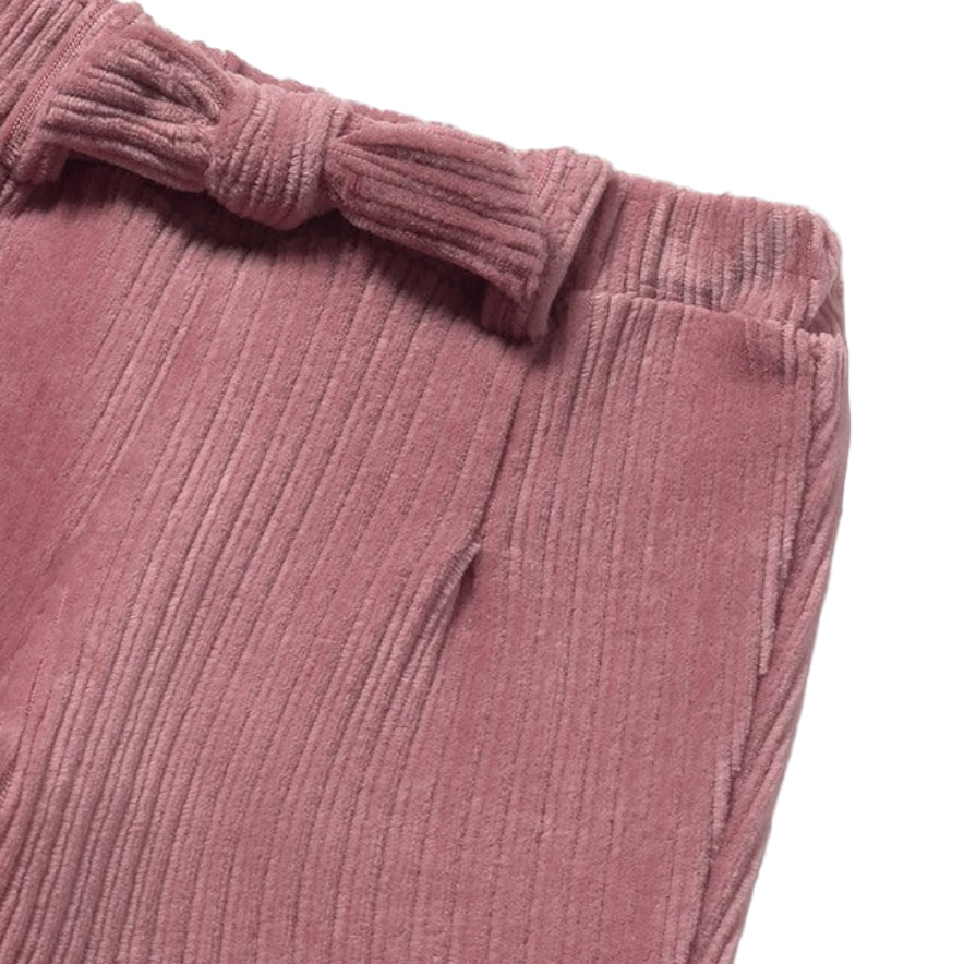 Blush Pink Ribbed Trousers with Bow Waist
