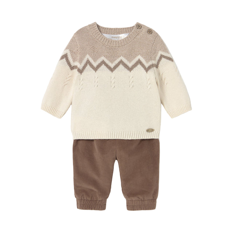 Brown Knit Sweater and Cotton Trousers Set for Baby Boy