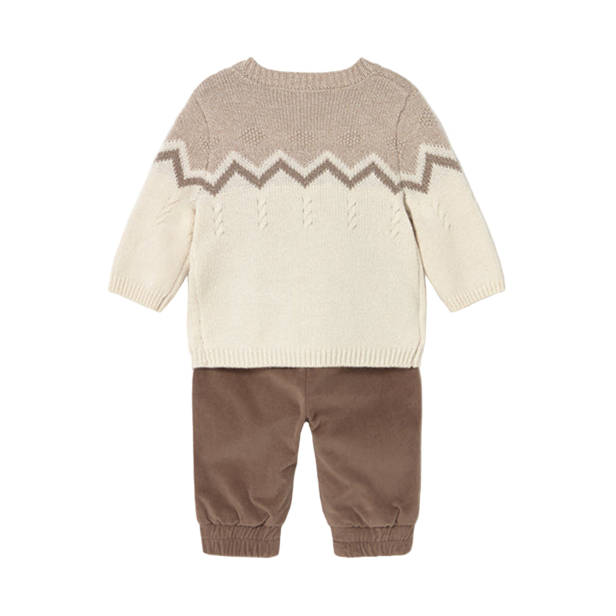 Brown Knit Sweater and Cotton Trousers Set for Baby Boy