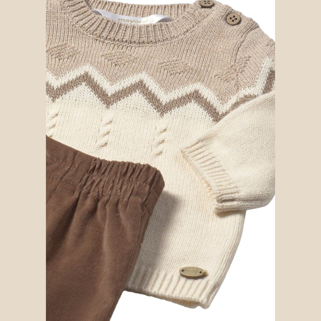 Brown Knit Sweater and Cotton Trousers Set for Baby Boy