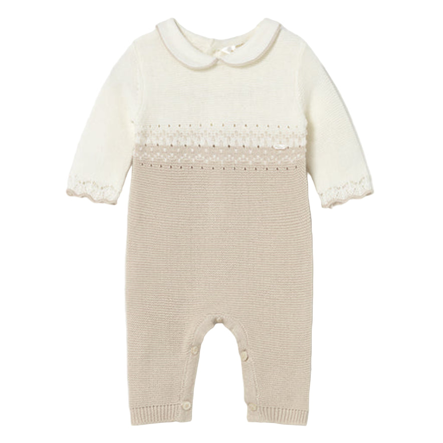 Beige Knit Tricot Romper for Baby Girl