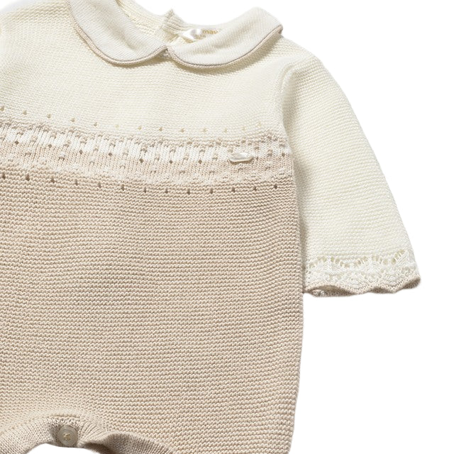 Beige Knit Tricot Romper for Baby Girl