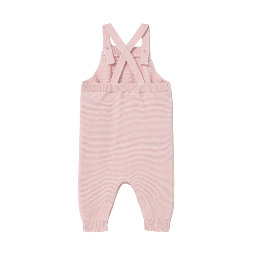 Baby Girl Pink Knitted Dungaree Set with Cardigan and T-Shirt