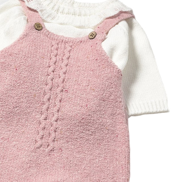 2-Piece Baby Girl Knit Set – Dungarees with Sweater