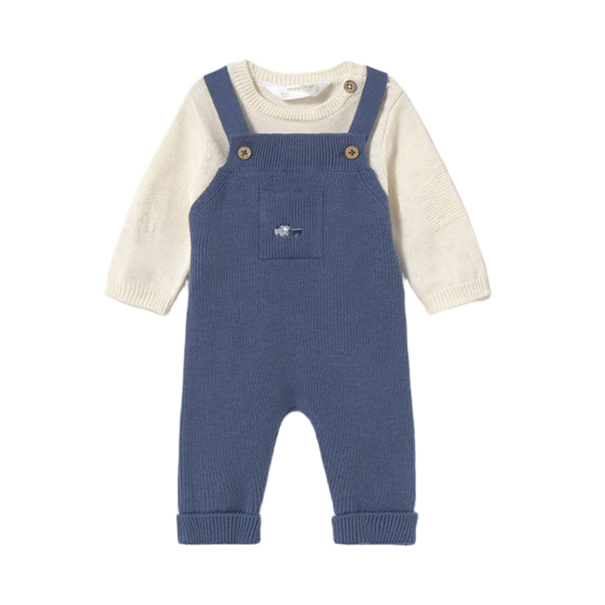 Baby Boy 2-Piece Knitted Outfit – Blue Dungarees with Sweater