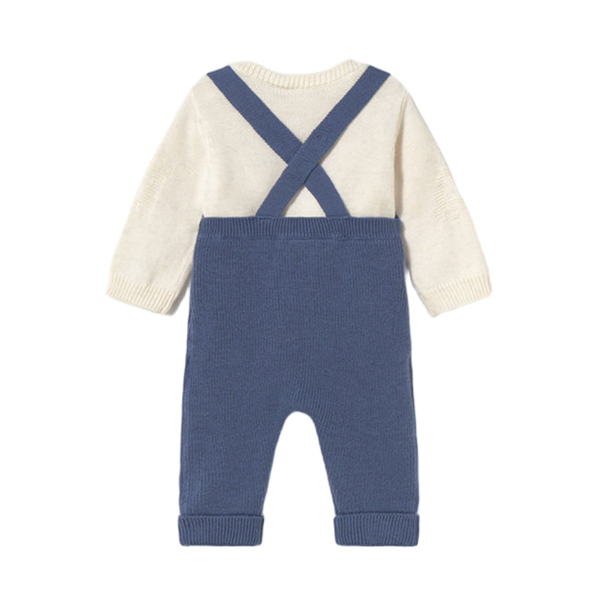 Baby Boy 2-Piece Knitted Outfit – Blue Dungarees with Sweater