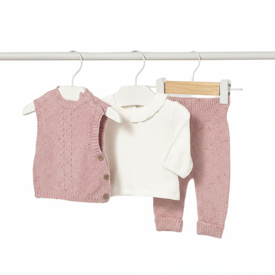 Baby Girl Knit Legging Set – Long Sleeve T-Shirt, Vest & Footie