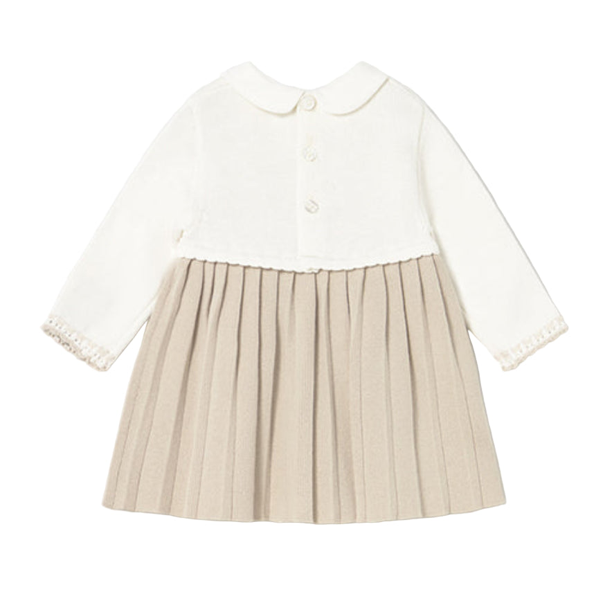 Baby Girl Beige Cotton Dress with Embroidered Details