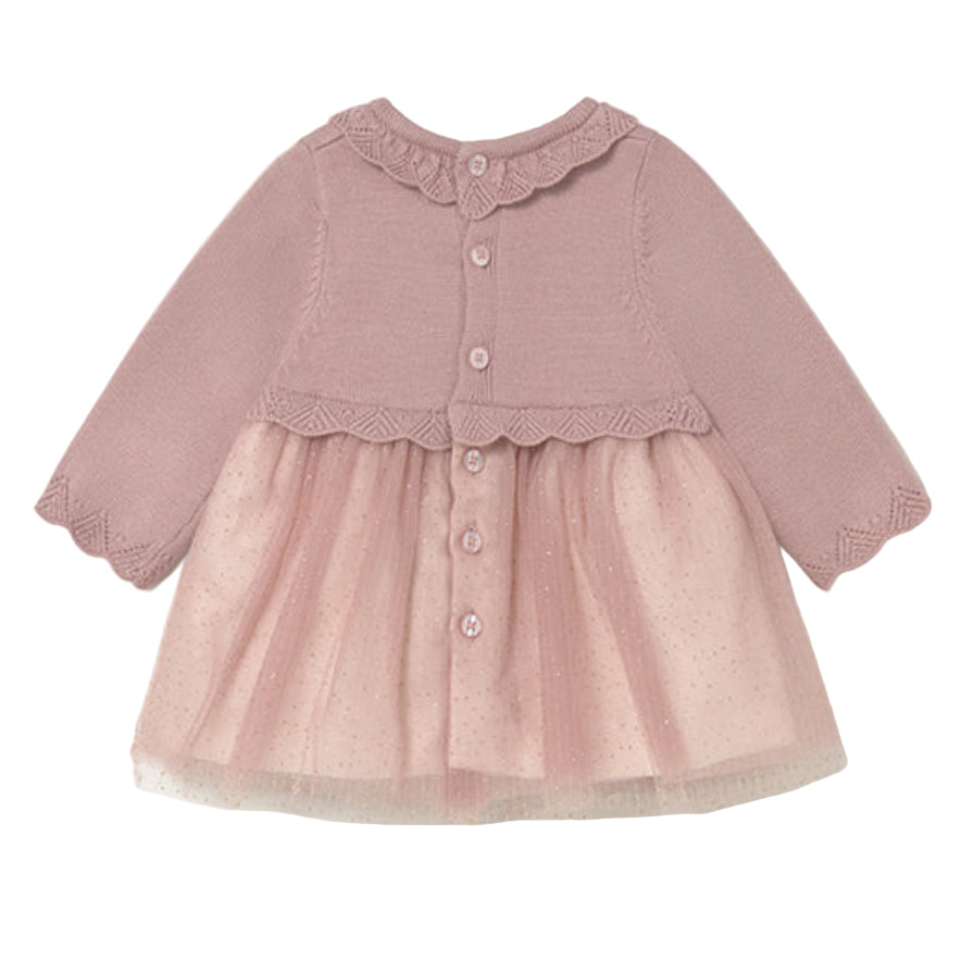 Baby Girl Pink Sweater Dress – Knit Top with Tulle Skirt