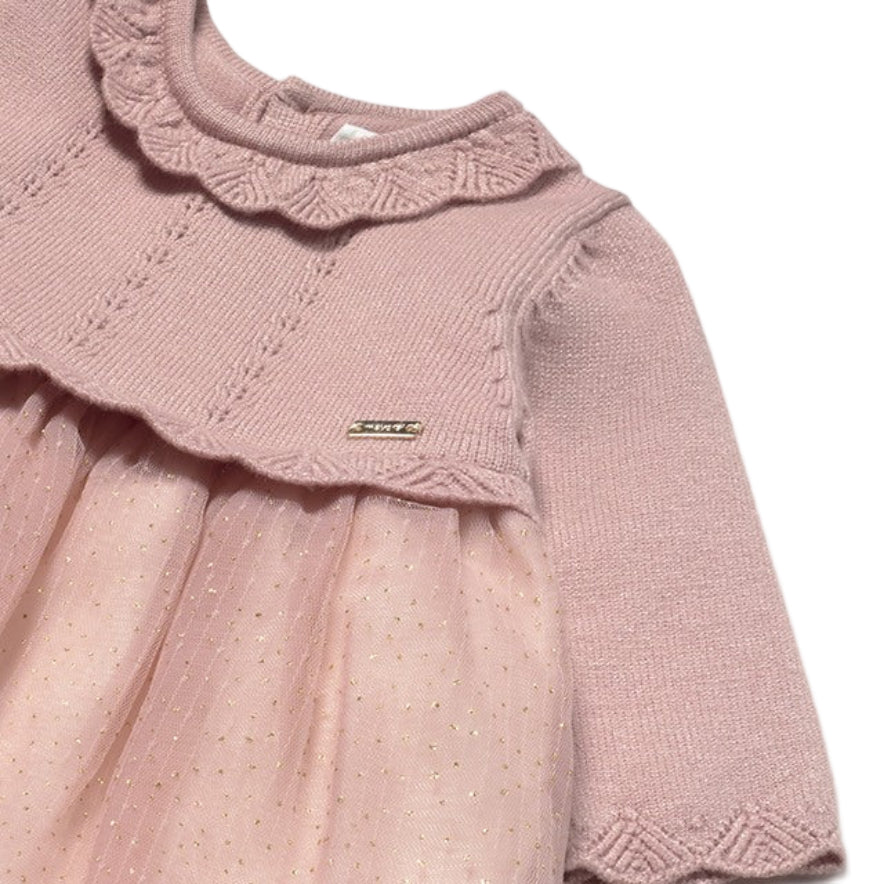Baby Girl Pink Sweater Dress – Knit Top with Tulle Skirt