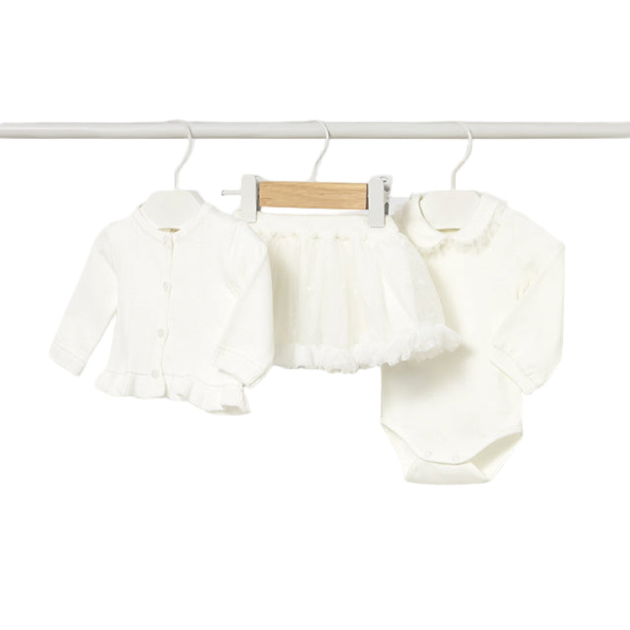 Baby Girl 3-Piece Knit Cardigan, Tulle Skirt & Bodysuit Set