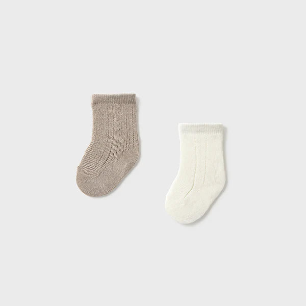 2 Pairs Neutral Dressy Cotton Baby Socks