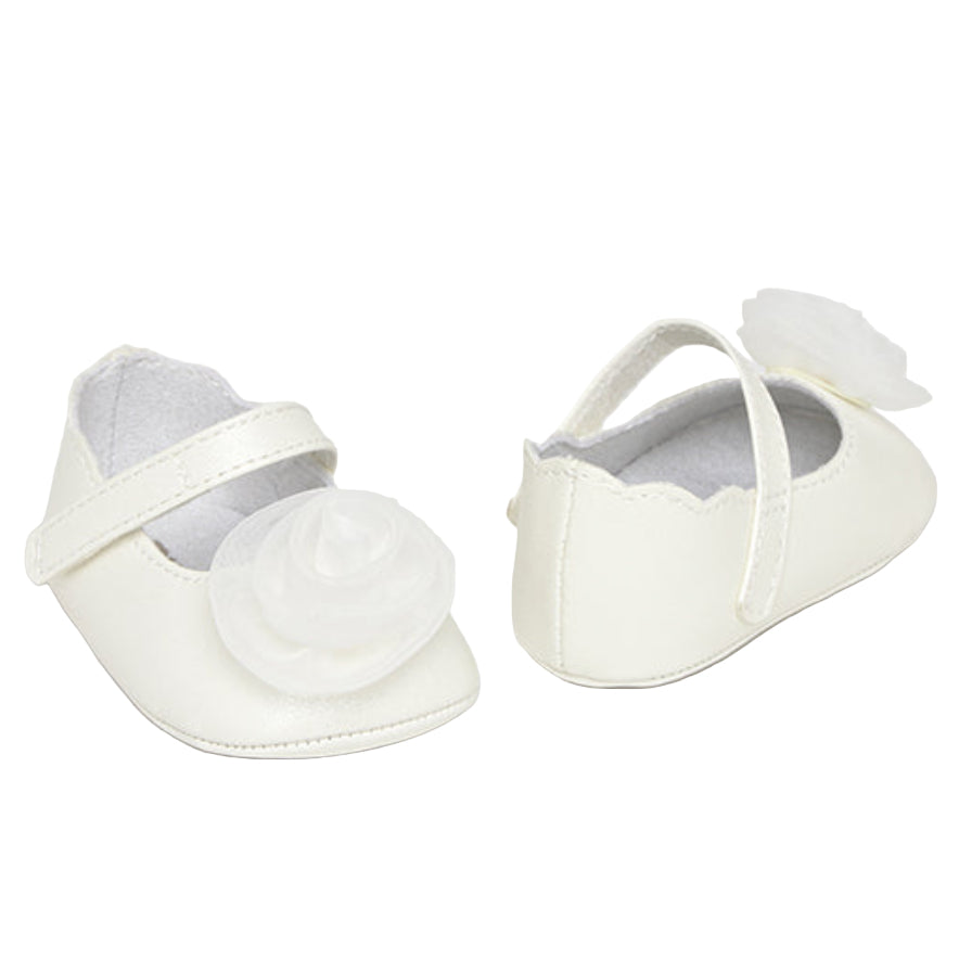 Elegant White Baby Girl Christening Shoes with Flower