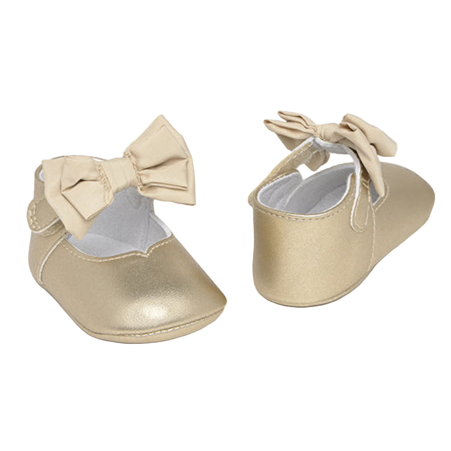 Baby Girl Gold Shoes with Ankle Strap & Elegant Bow