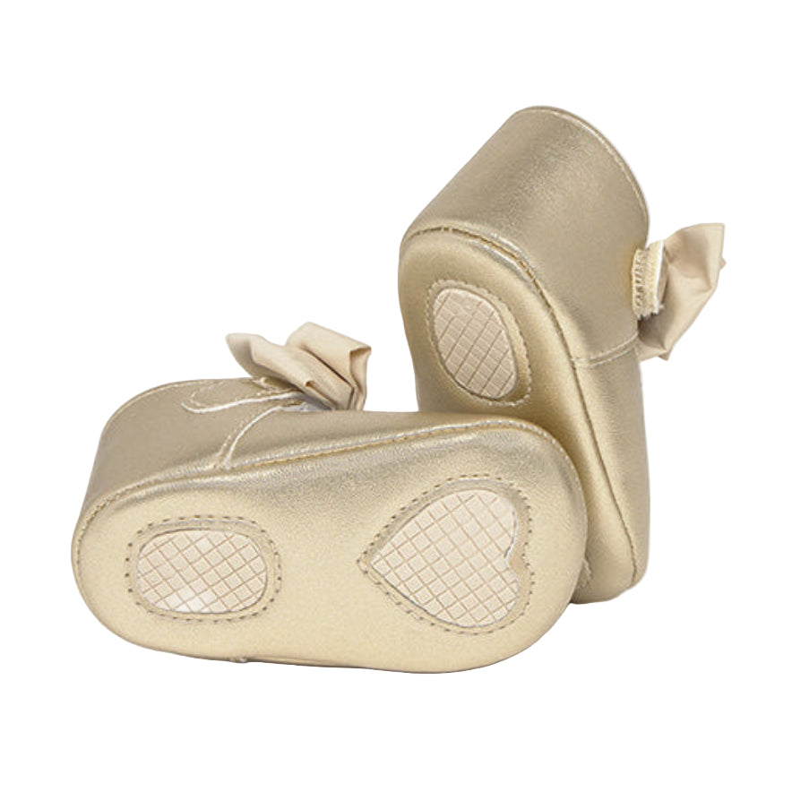 Baby Girl Gold Shoes with Ankle Strap & Elegant Bow