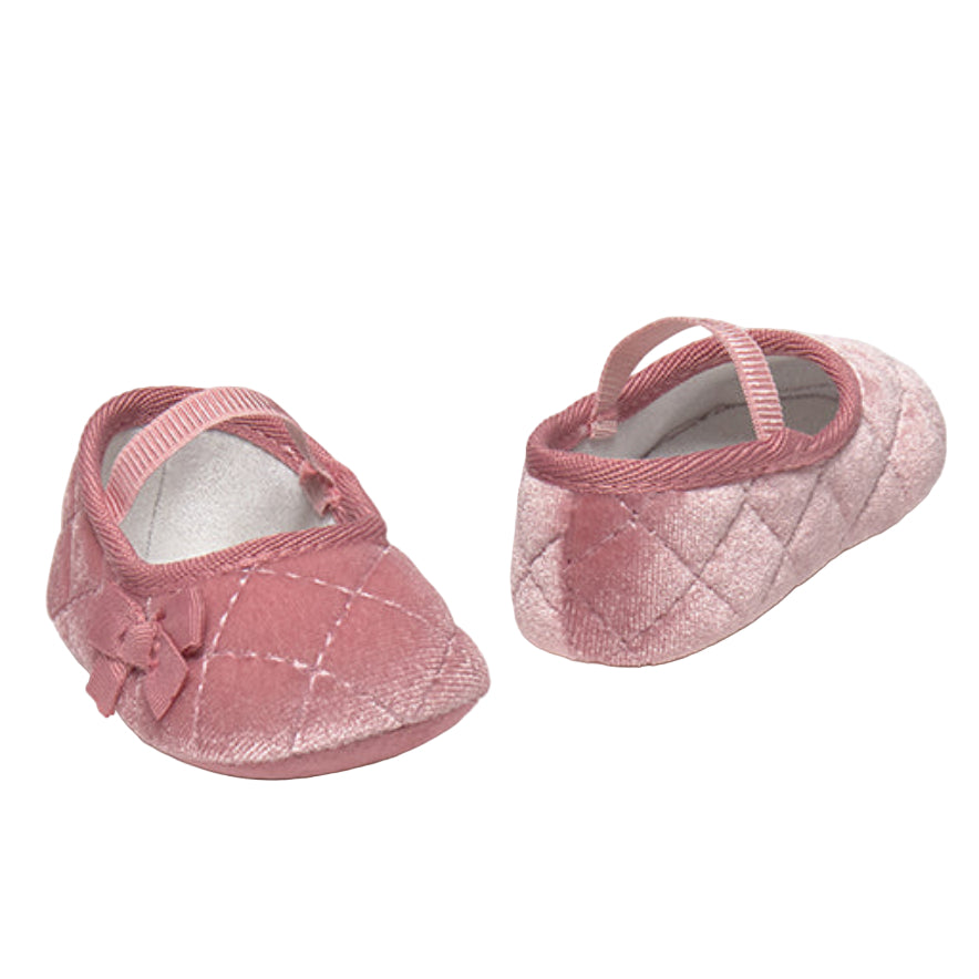 Pink Velvet Baby Shoes with Bow & Elastic Strap