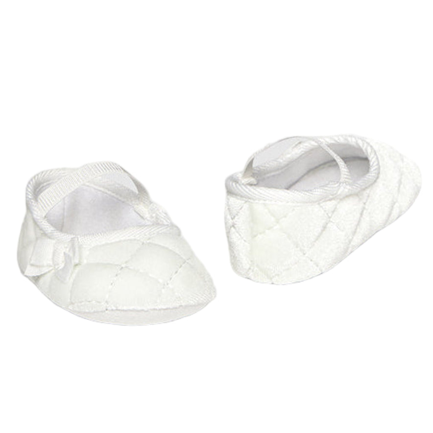 White Velvet Baby Shoes with Bow & Elastic Strap