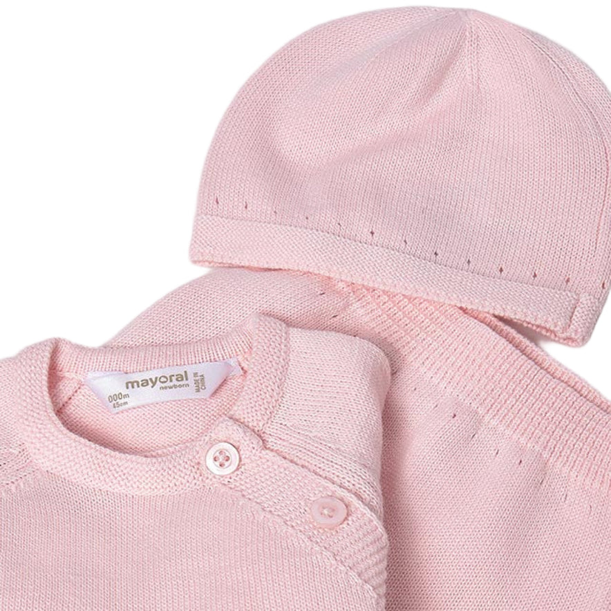 Pink Baby Knitwear Set – Cozy Tricot Sweater, Footie & Hat
