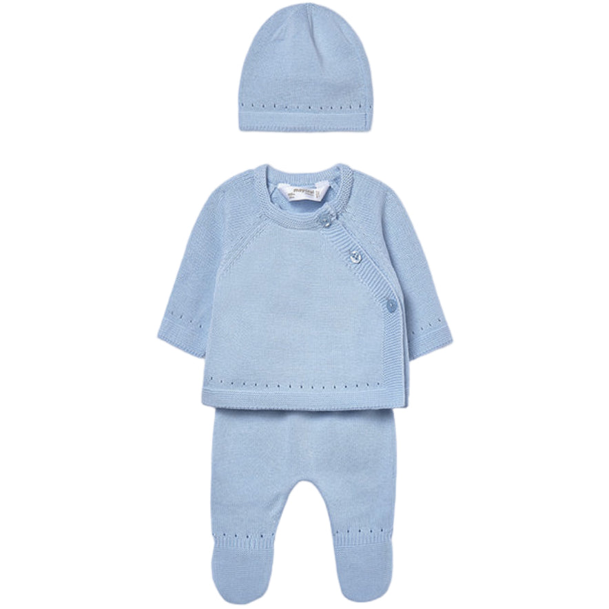 Blue Baby Knitwear Gift Set – Soft Tricot Sweater, Footie & Hat