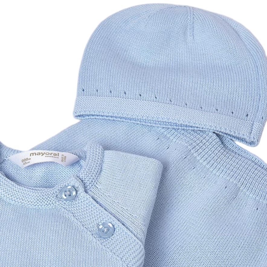 Blue Baby Knitwear Gift Set – Soft Tricot Sweater, Footie & Hat