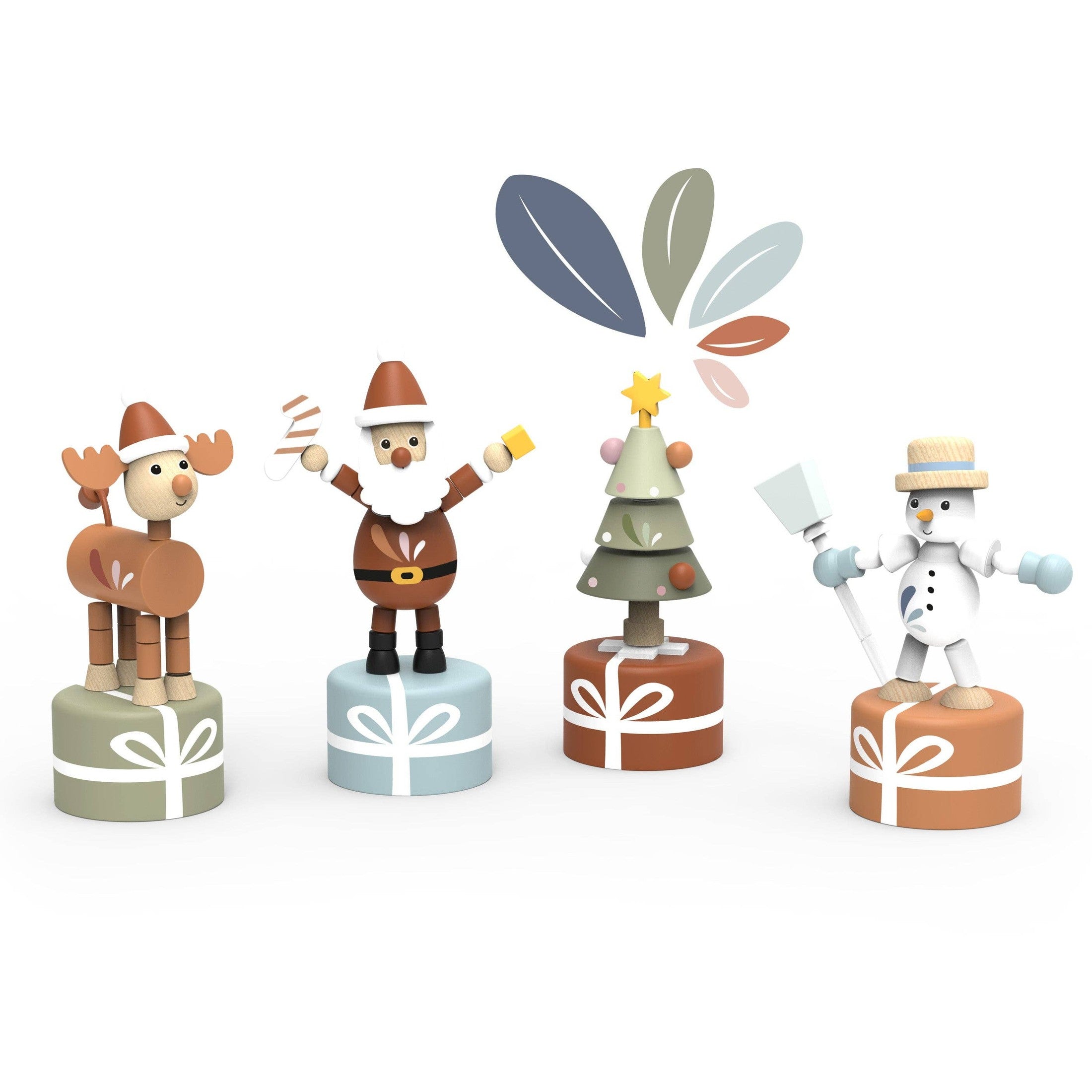 12-Piece Wooden Christmas Pushing Puppet Display