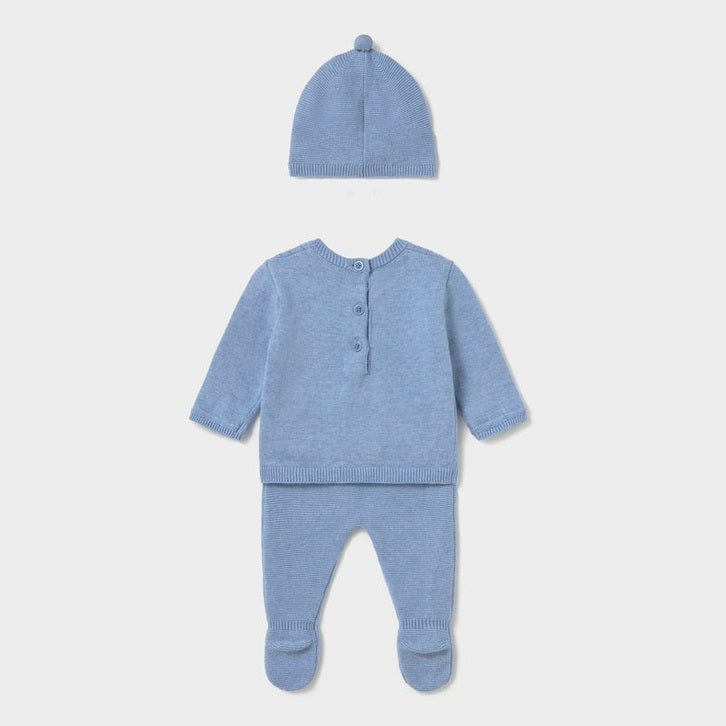 3-Piece Blue Baby Knit Leg Warmer & Hat Set