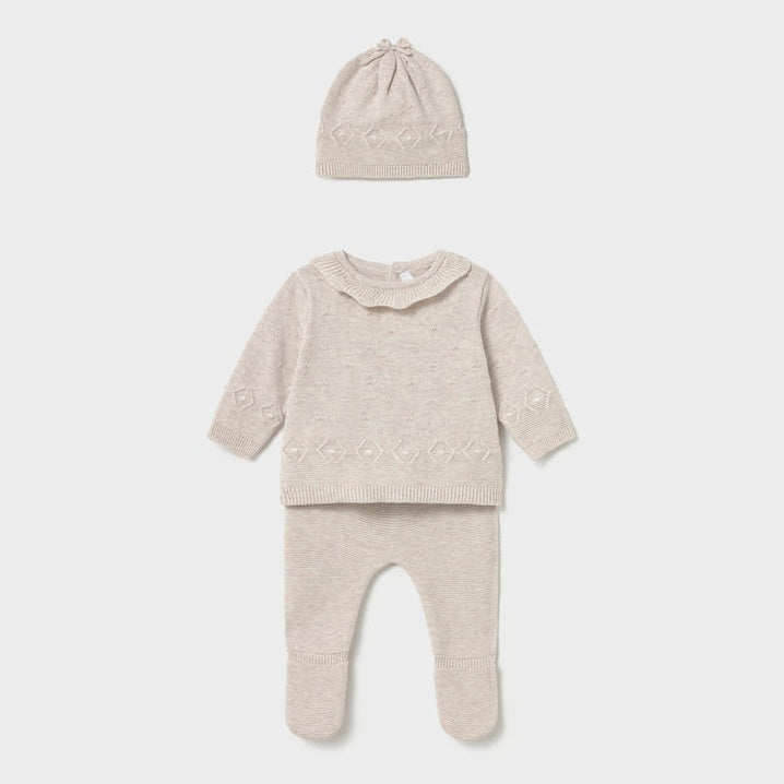 Ruffle Collar Baby Footed Pants & Hat Set