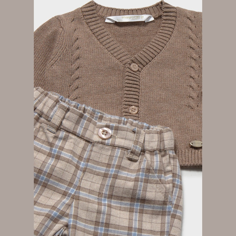 Baby Boys Plaid Pants and Cardigan Shirt Set