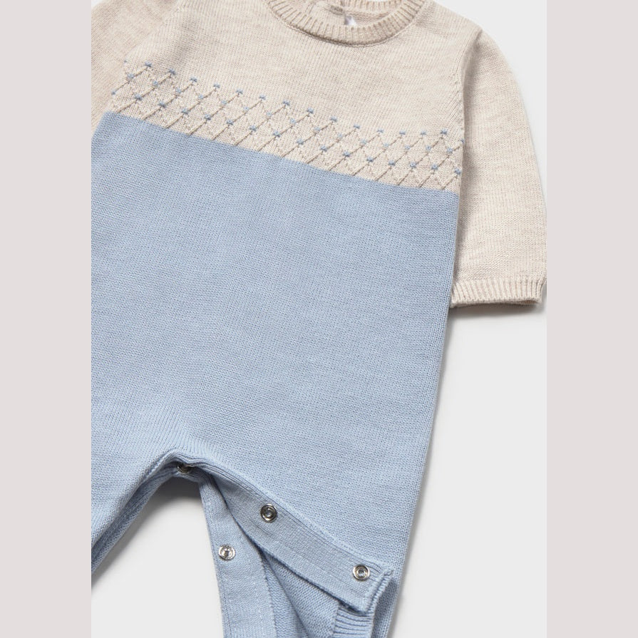Two-Tone Oatmeal & Sky Blue Knit Baby Romper