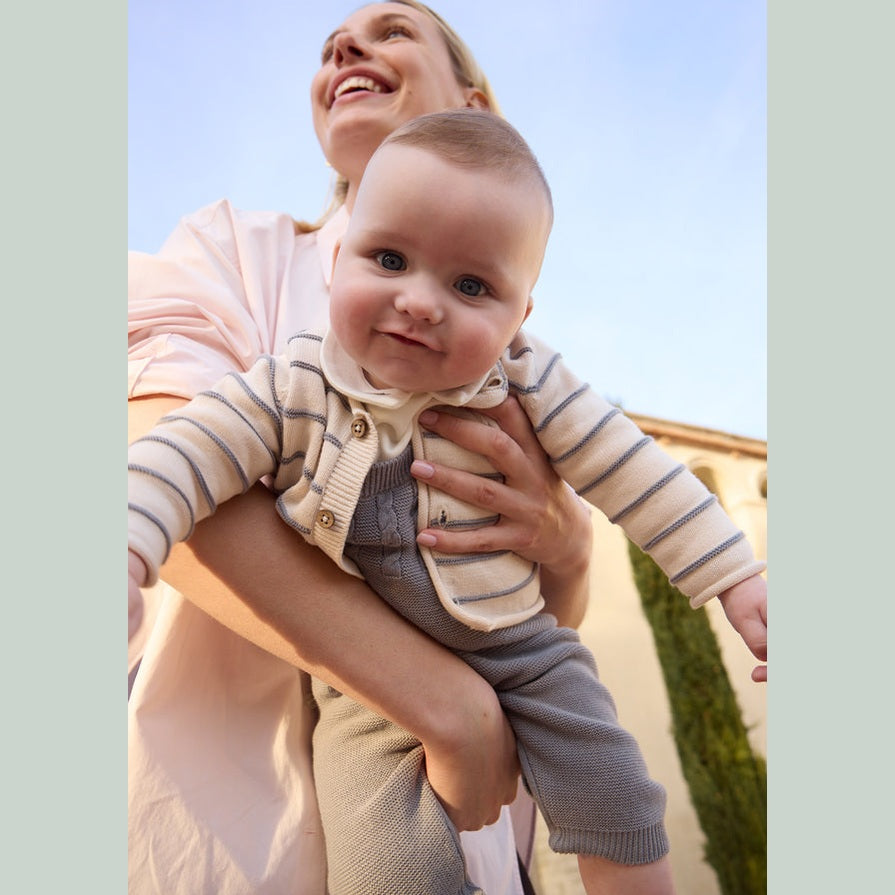 3-Piece Knit Dungaree Set with Cardigan & Collared Top