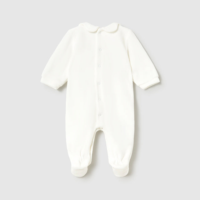 Off-White Collar Baby Footed with Bow & Heart Embroidery