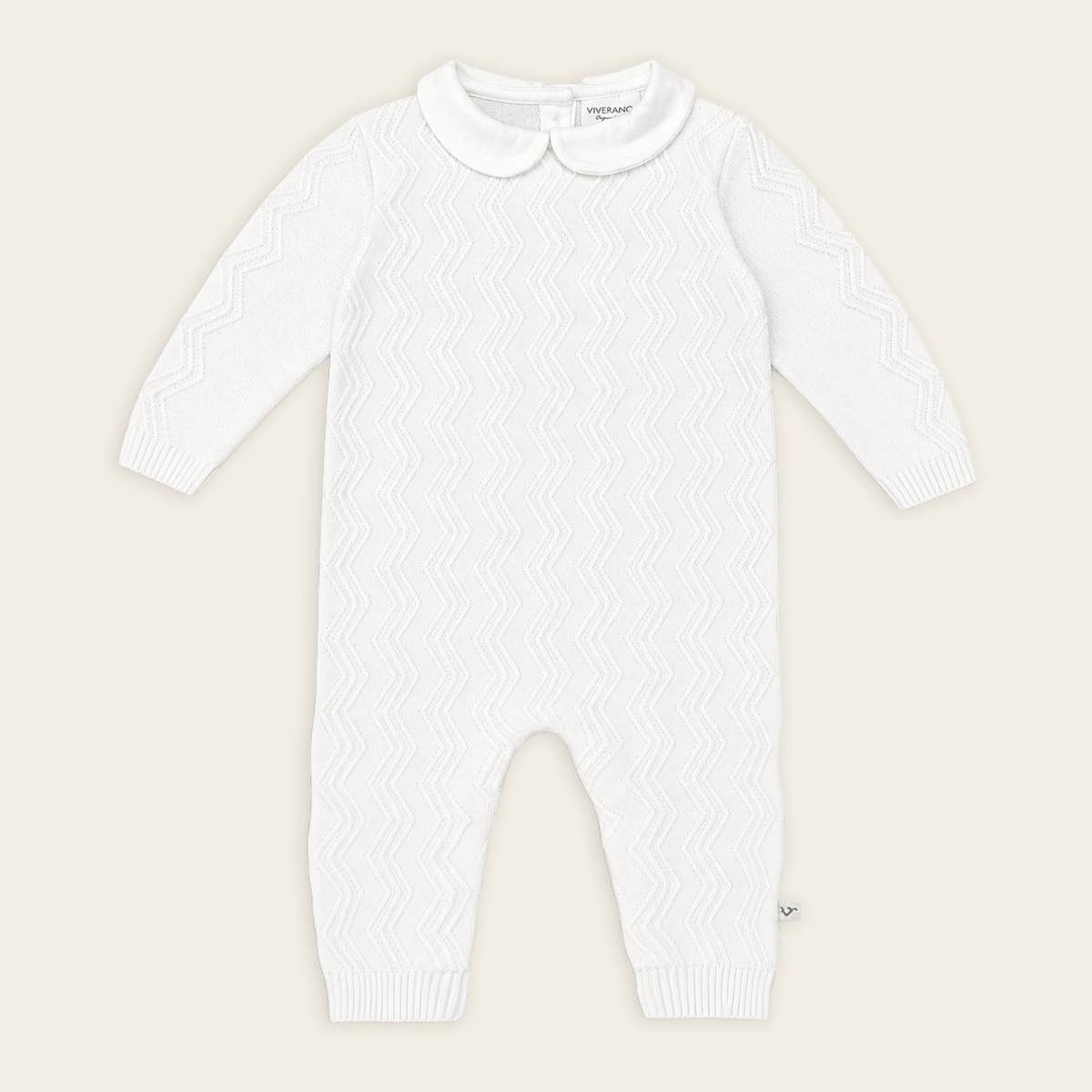 Dove White Knit Peter Pan Chevron Baby Jumpsuit (Organic): Dove Whte / 0-3