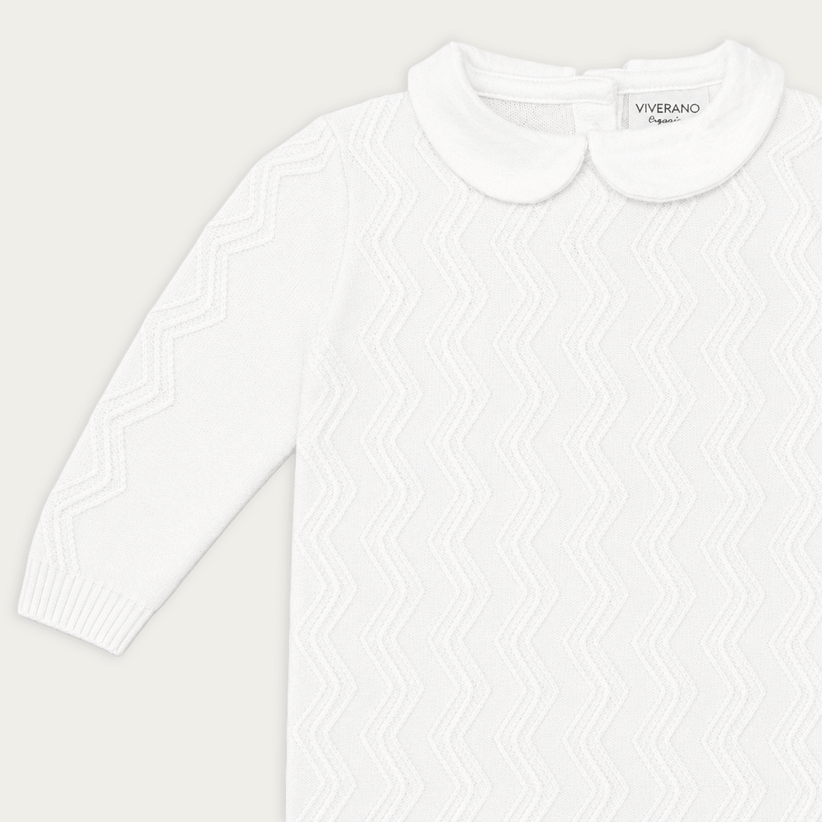 Dove White Knit Peter Pan Chevron Baby Jumpsuit (Organic): Dove Whte / 6-12