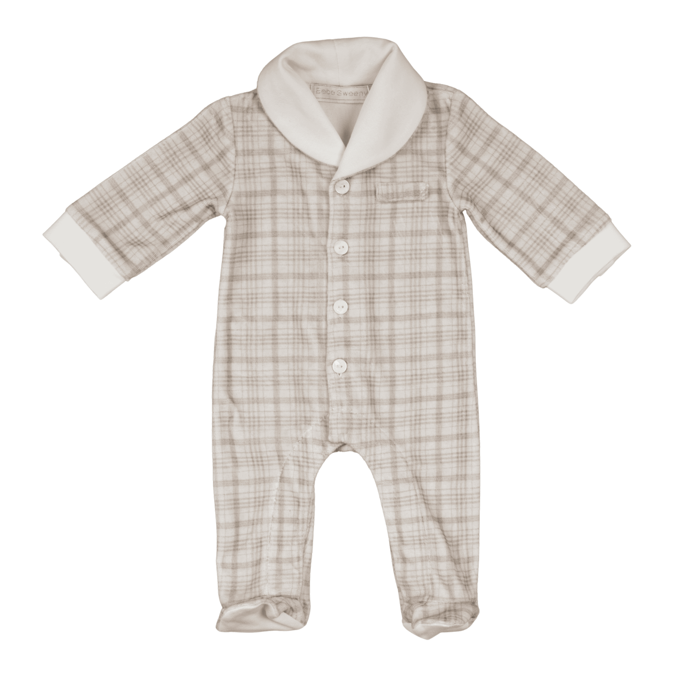 Plaid Beige One-Piece with Shawl Collar