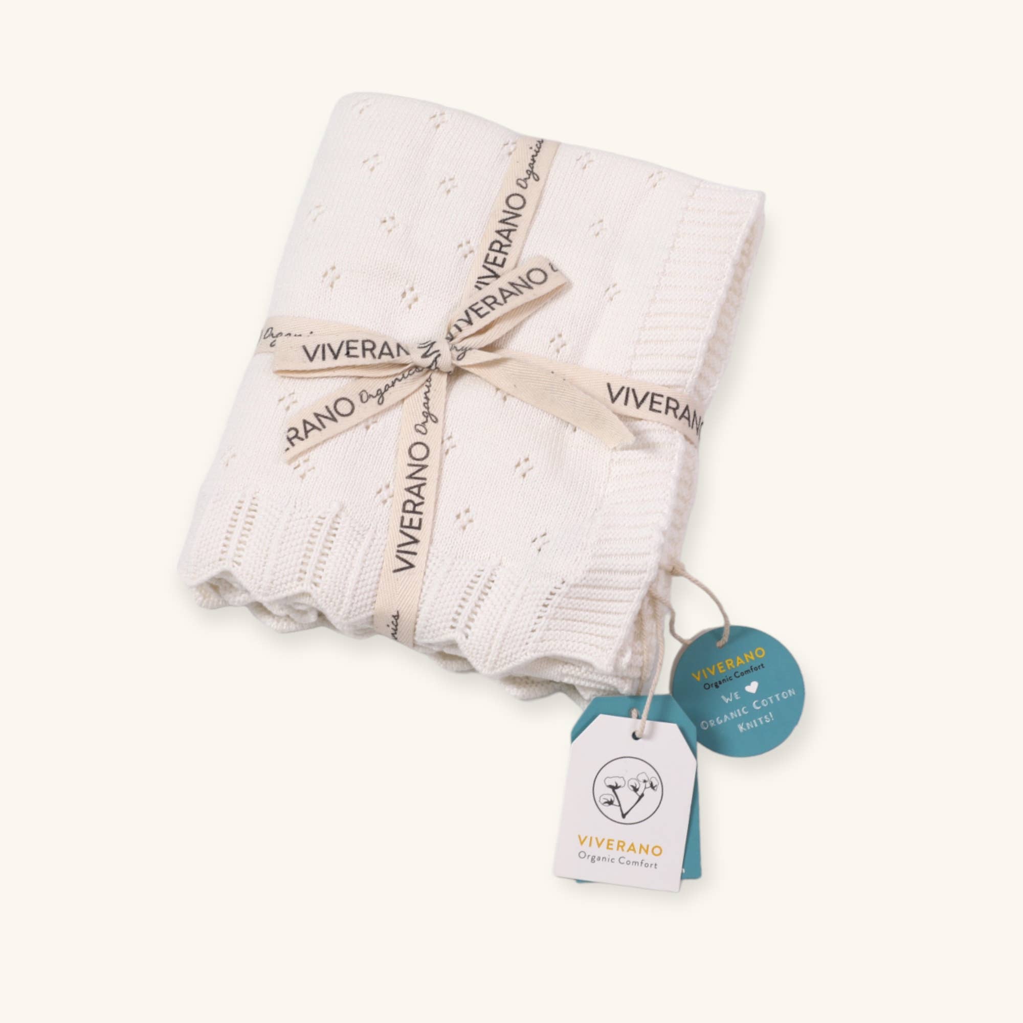 Dove White Classic Pointelle Knit Baby Blanket