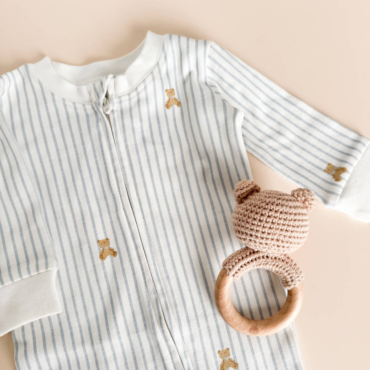 Knit Zipper Romper Teddy Bear Blue Baby Organic Newborn Gift: Blue / 3-6m