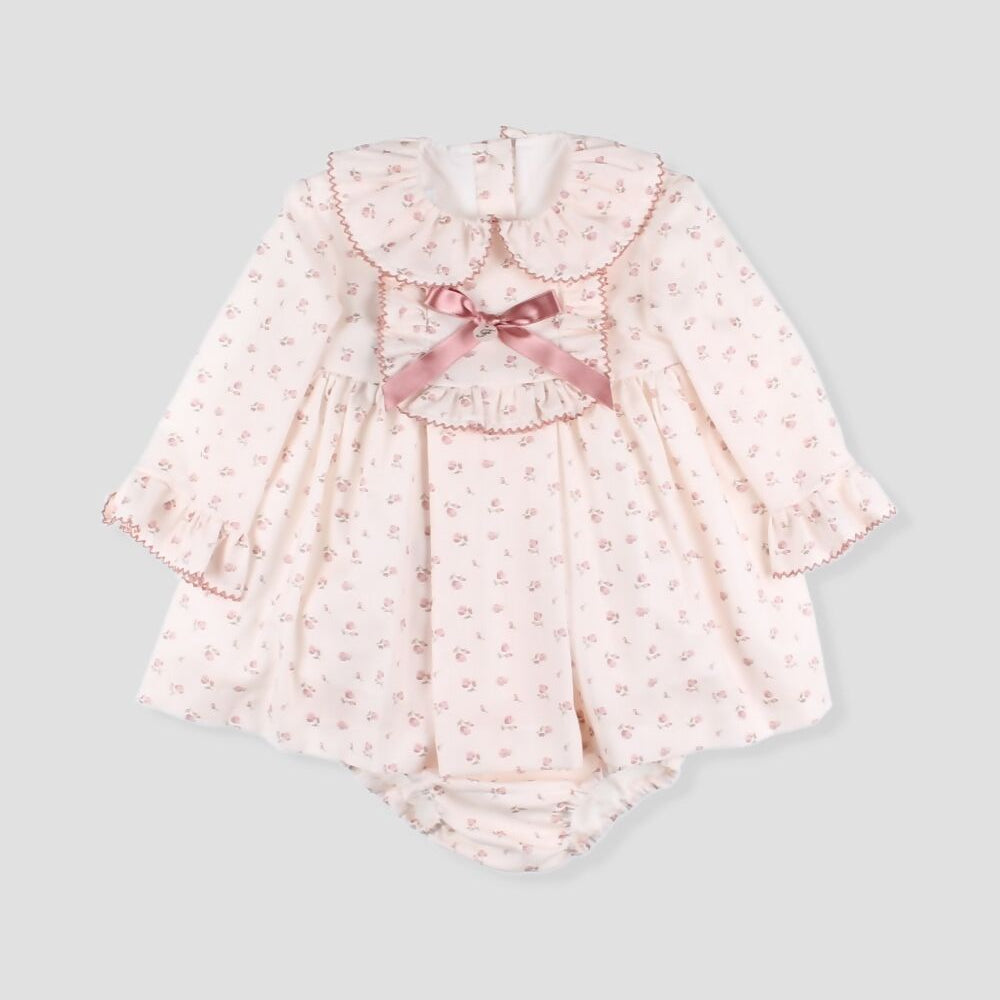 Foque pale pink floral dress with satin bow