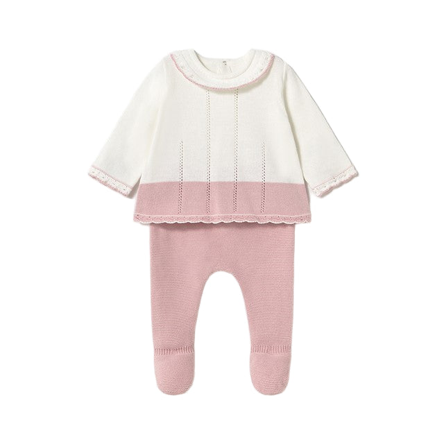 Baby Girls 2 Piece Leg Warmer Set - White and Rose
