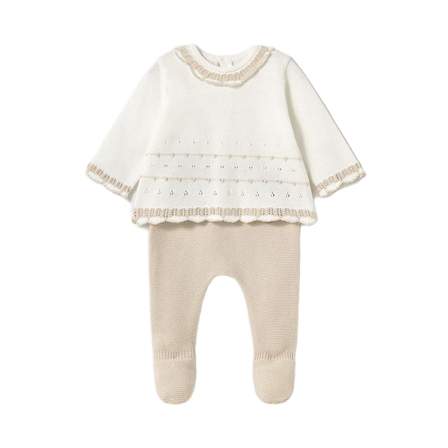 Baby Girls 2 Piece Leg Warmer Set - White and Beige