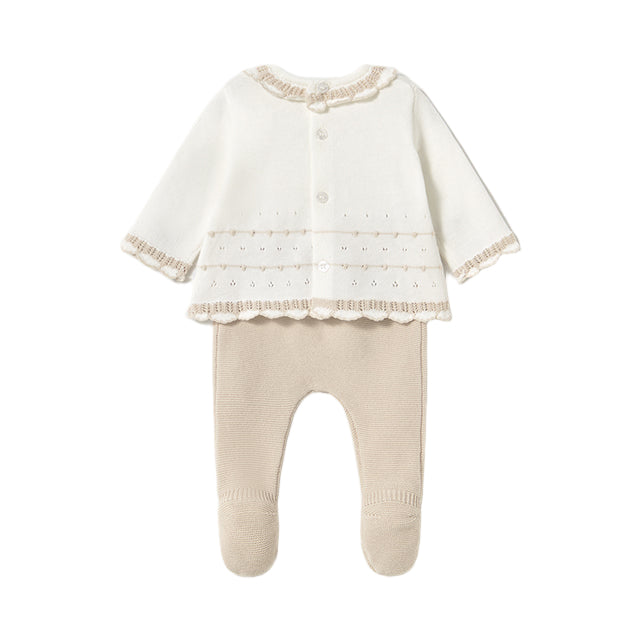 Baby Girls 2 Piece Leg Warmer Set - White and Beige