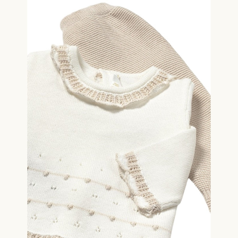 Baby Girls 2 Piece Leg Warmer Set - White and Beige