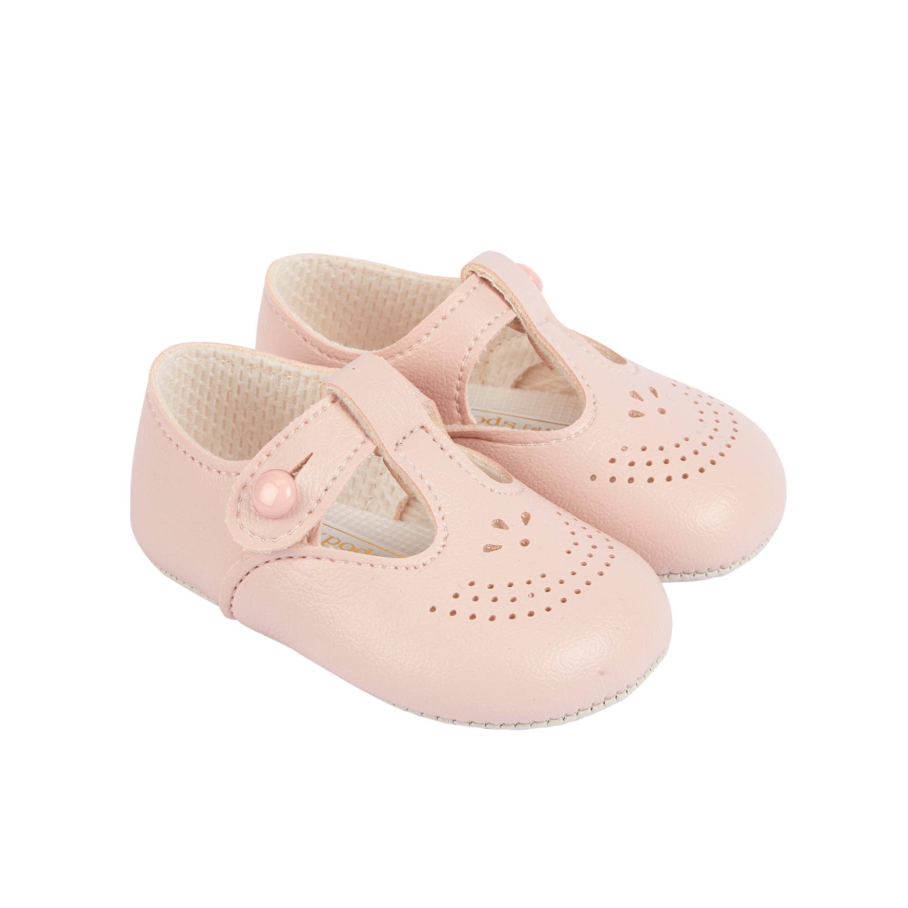 Unisex Soft Sole Baby Shoes Button T-Bar with Punch Detail
