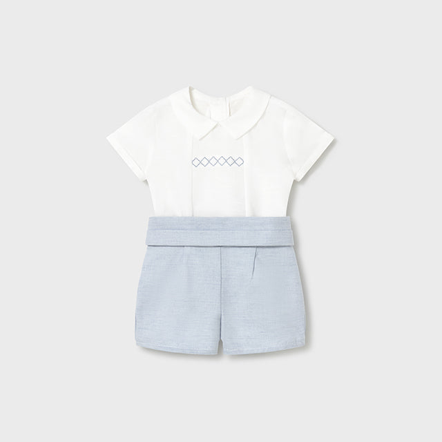 Baby Boy Light Blue & White Smocked Short Set