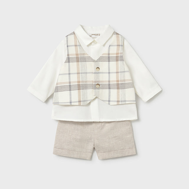 Baby Boy 2-Piece Plaid Vest & Linen Shorts Set