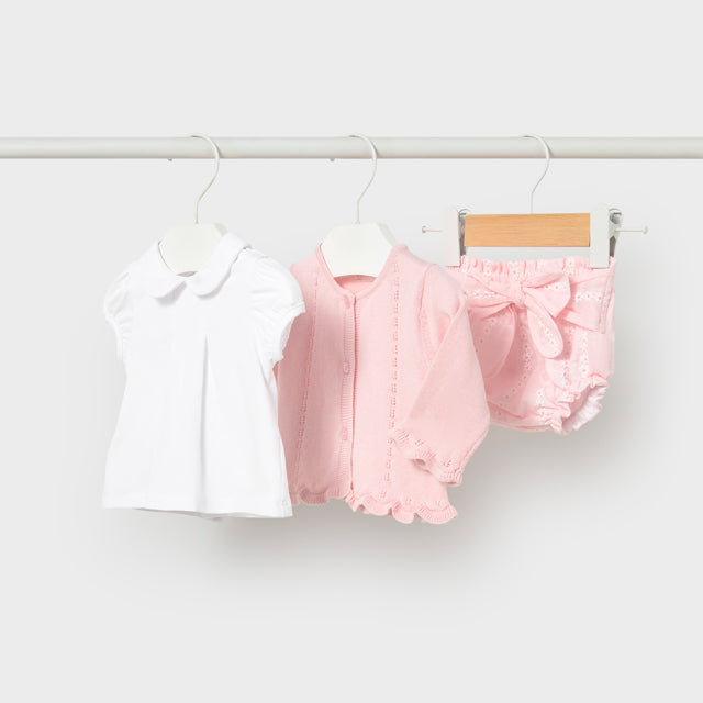 Baby Girl 3-Piece Scalloped Tricot Cardigan Set