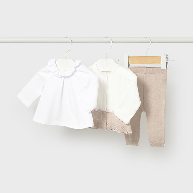 Baby Girl 3-Piece Beige Knit Cardigan Set