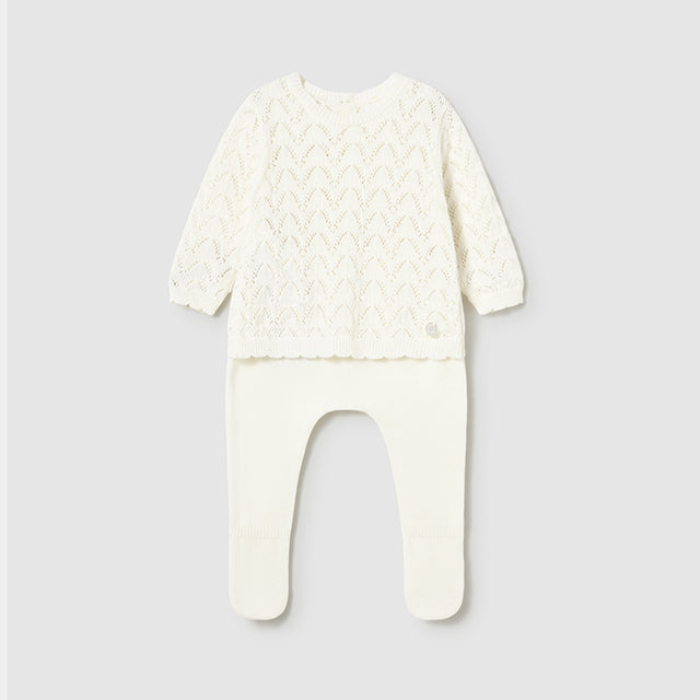Baby Girl Pottery White Cotton-Feel Knit Set