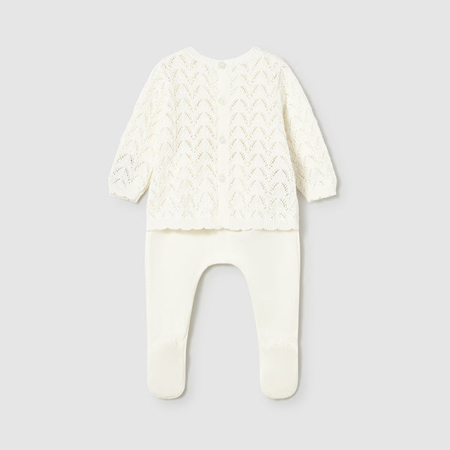 Baby Girl Pottery White Cotton-Feel Knit Set
